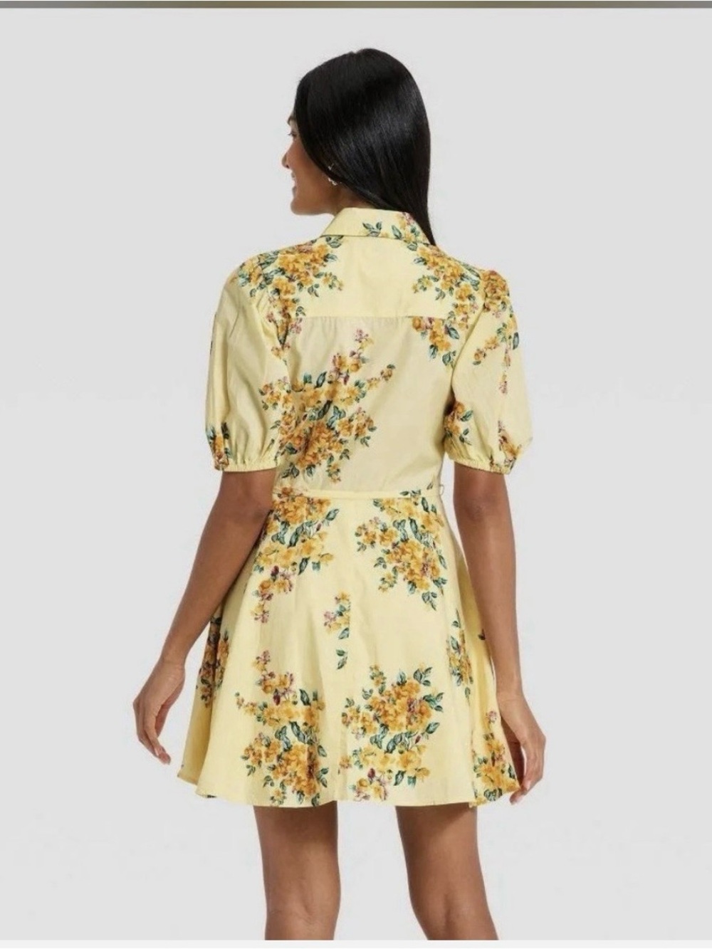 A new day Yellow Floral Button-Front Dress with belt - Picture 6 of 6